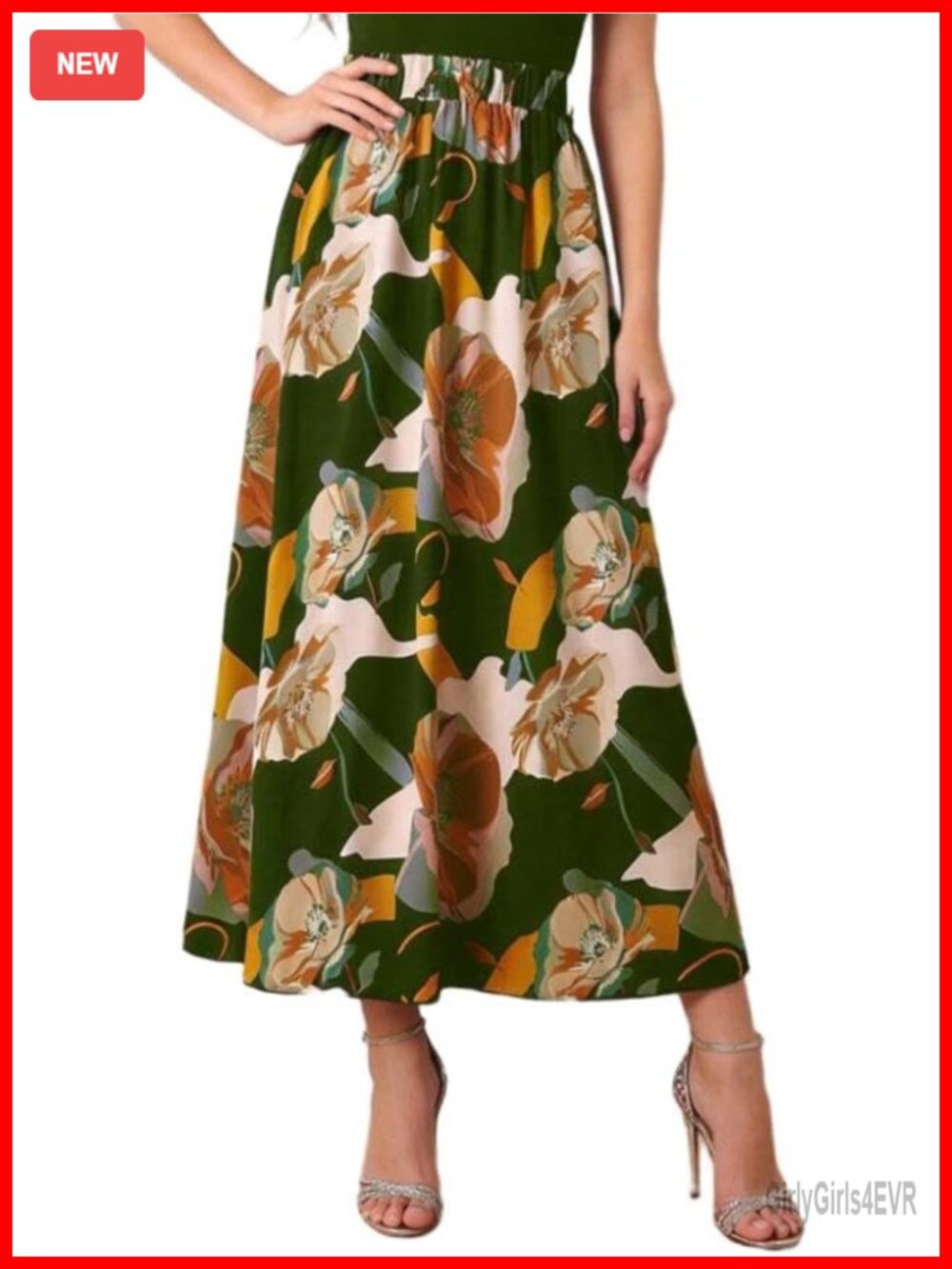Boho Floral Chiffon Flowy Maxi Long Skirt Elastic High Waist A-Line